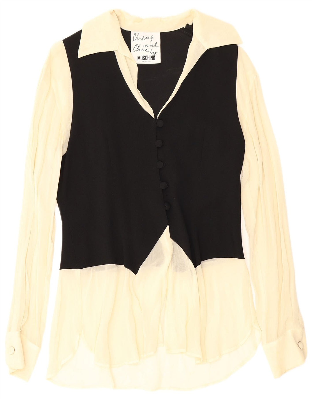 Moschino Damen-Hemdbluse UK 12 Mittelschwarzes Colourblock-Acetat