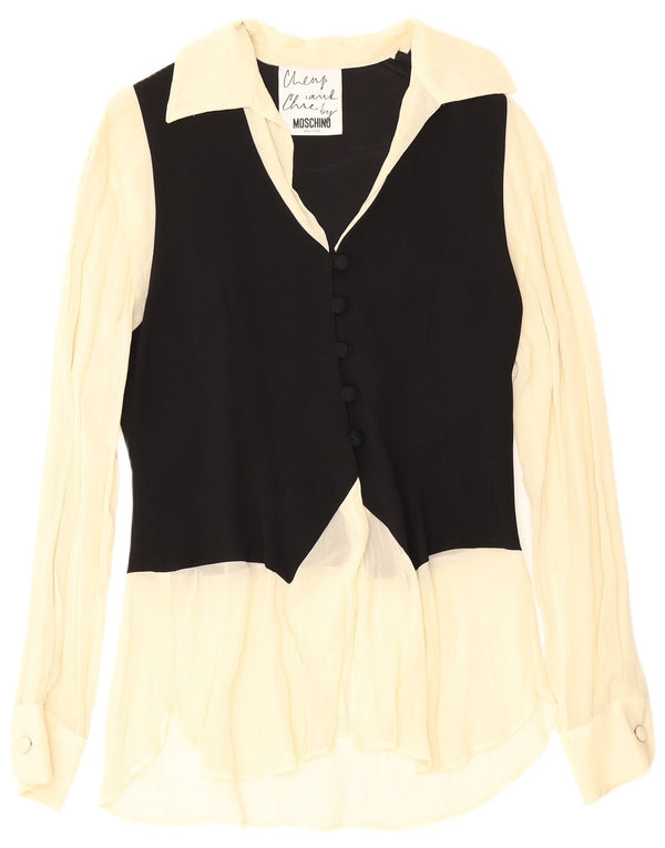 Moschino Damen-Hemdbluse UK 12 Mittelschwarzes Colourblock-Acetat