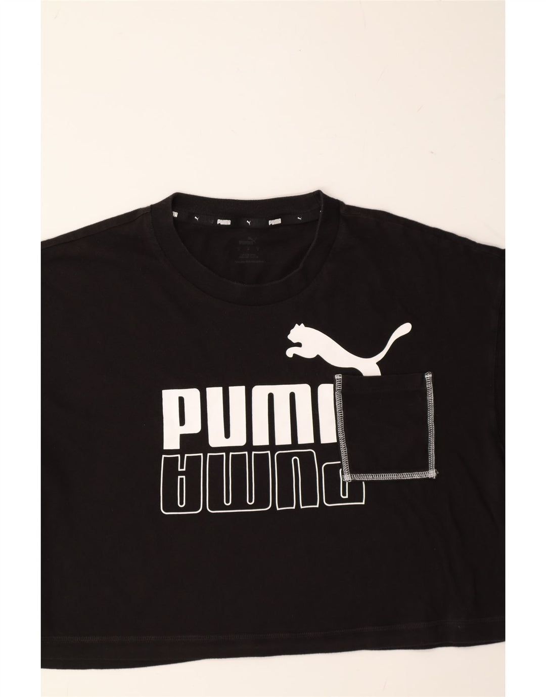 PUMA Womens Crop Oversized Graphic T-Shirt Top UK 10 Small Black Vintage Puma and Second-Hand Puma from Messina Hembry 