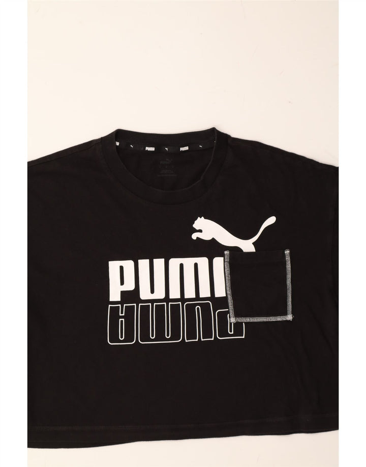 PUMA Womens Crop Oversized Graphic T-Shirt Top UK 10 Small Black Vintage Puma and Second-Hand Puma from Messina Hembry 