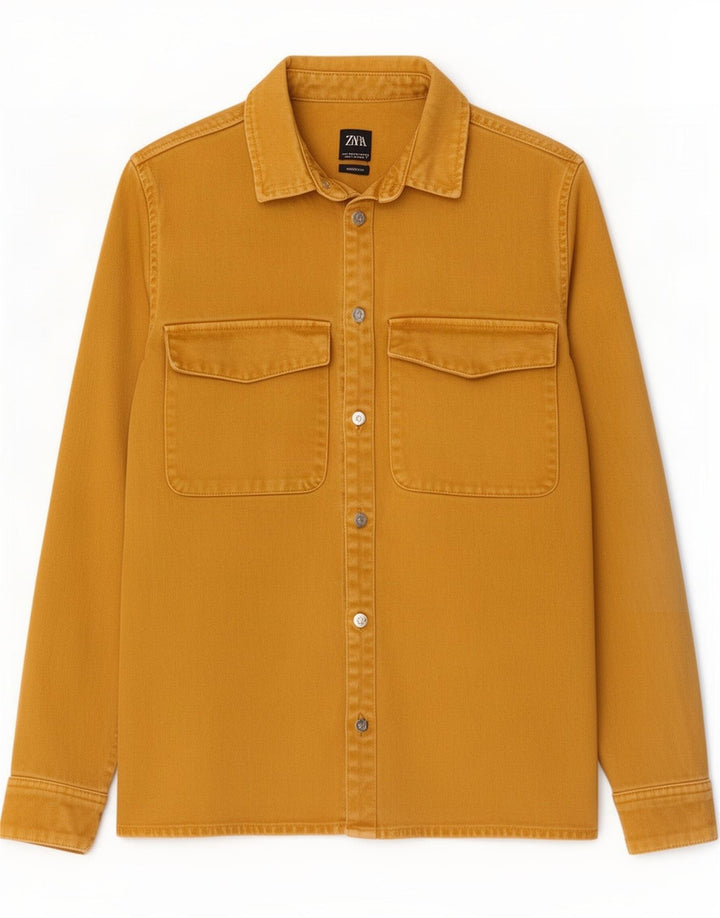 Zara Herren-Jeanshemd mit entspannter Passform, klein, Gelb