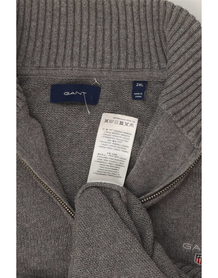 Gant Herren-Pullover mit Reißverschluss am Hals, 2XL, graue Baumwolle