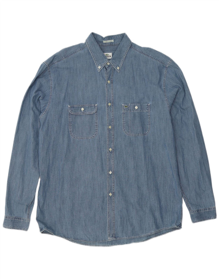 Lacoste Herren-Jeanshemd mit normaler Passform, Größe 44, XL, blaue Baumwolle