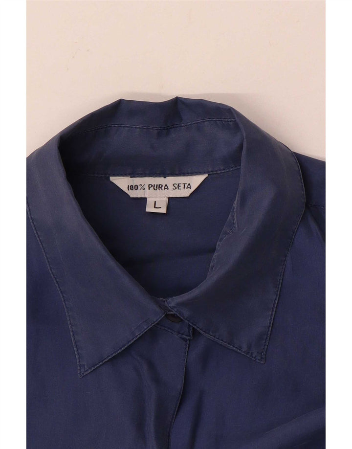 Vintage Damen Hemdbluse UK 16 Große marineblaue Seide