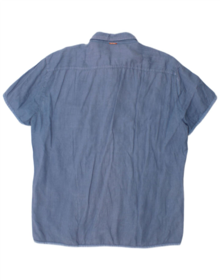 Hugo Boss Herren Kurzarmhemd XL Blau Baumwolle