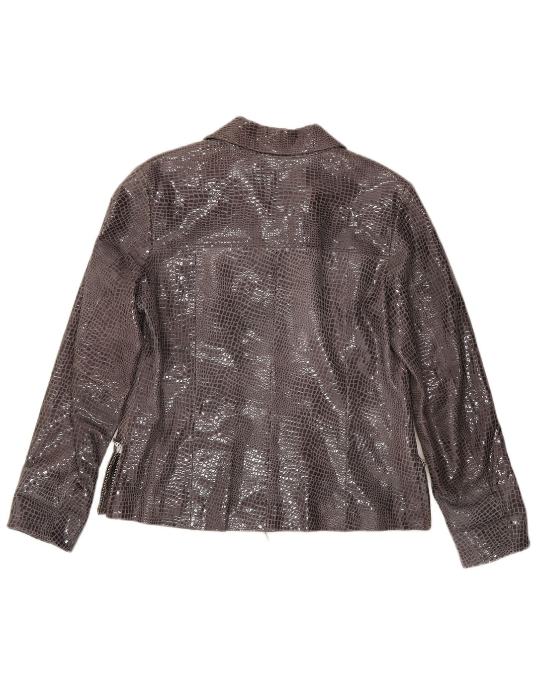 Vintage Damen Lederjacke EU 38 Mittelgraues Leder mit Animal-Print