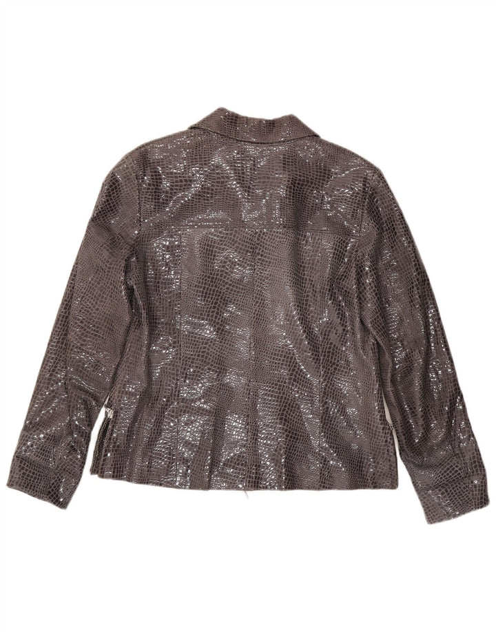 Vintage Damen Lederjacke EU 38 Mittelgraues Leder mit Animal-Print