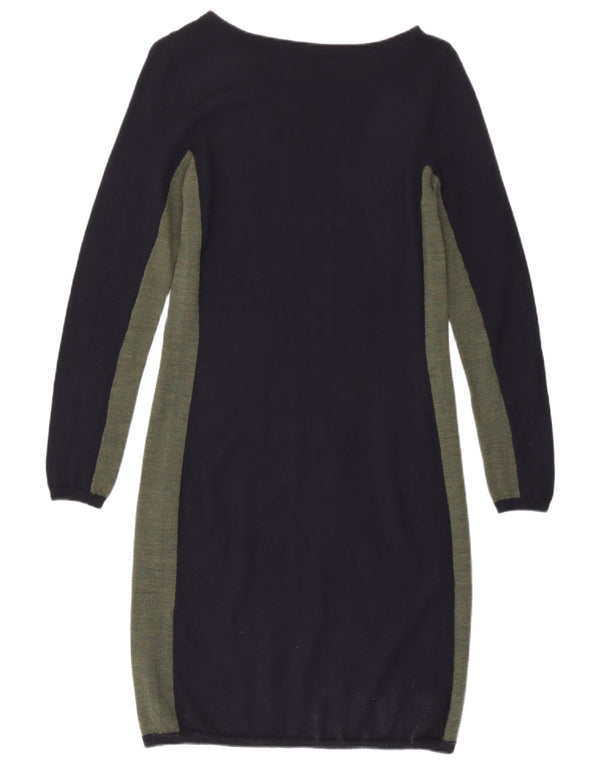 Jigsaw Damen-Pulloverkleid, UK-Gr. 12, mittlere marineblaue Colourblock-Wolle