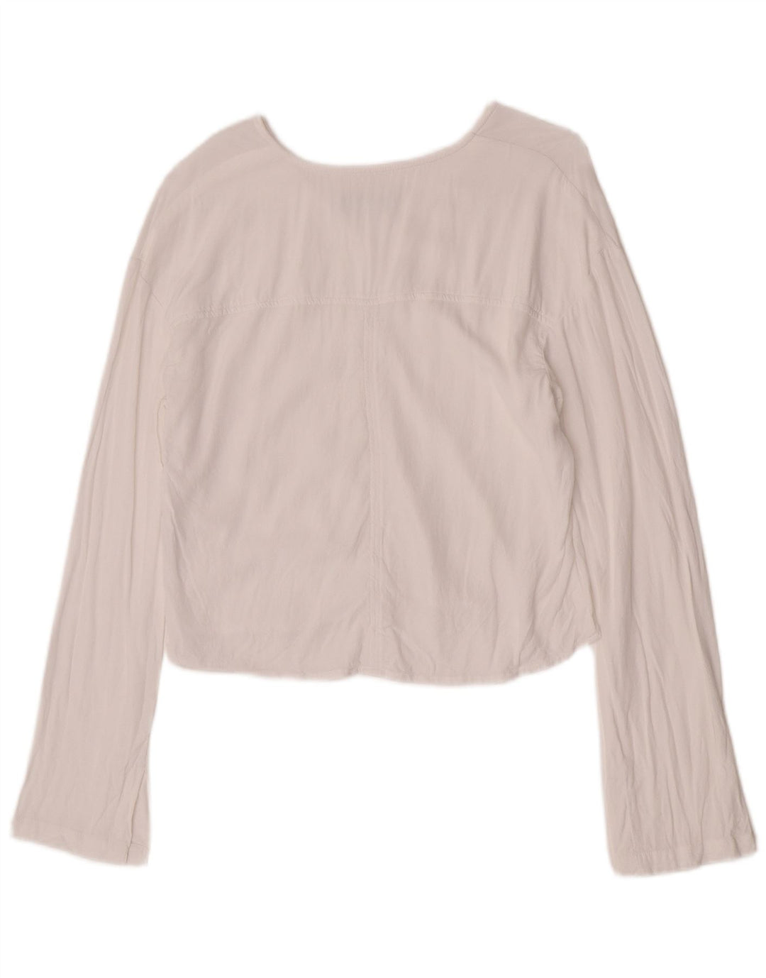 Benetton Damen Crop Top Langarm UK 10 Small Weiße Viskose