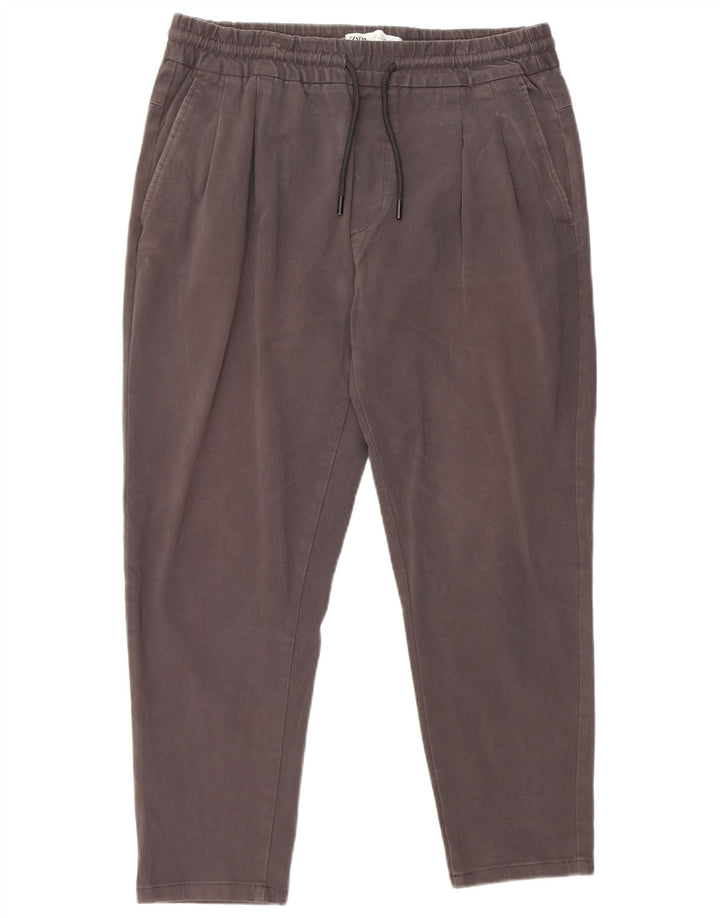 Zara Herren-PEGged-Cropped-Hose W32 L25 Graue Baumwolle