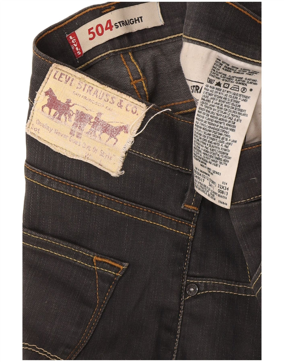 Levi's Herren 504 Straight Jeans W32 L34 Graue Baumwolle