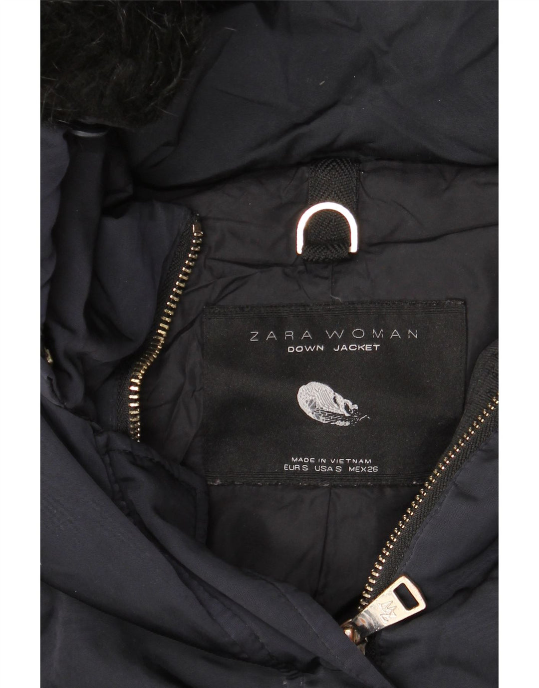 ZARA Damen-Jacke mit Kapuze, wattiert, Gr. 10, Größe S, marineblaues Nylon