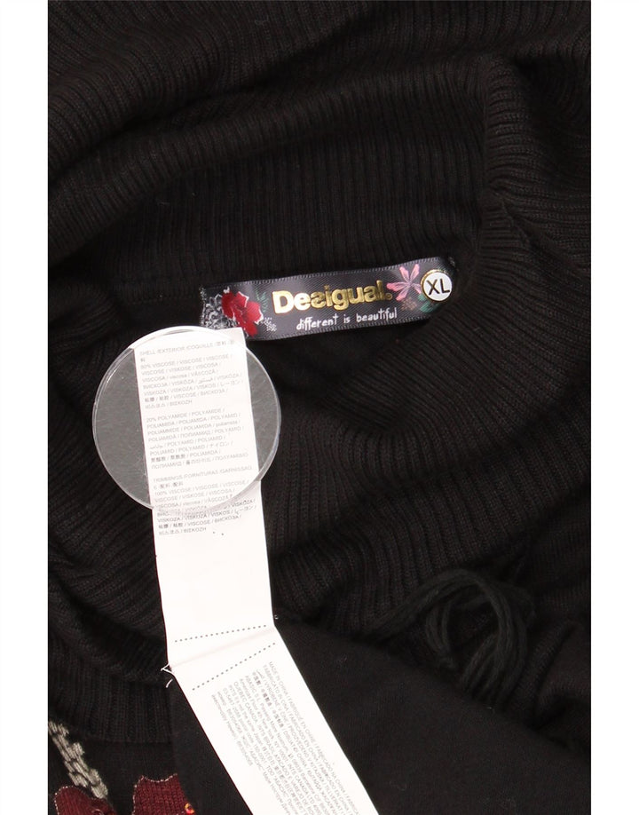 Desigual Damen Übergroßer Rollkragenpullover Pullover UK 18 XL Schwarze Viskose