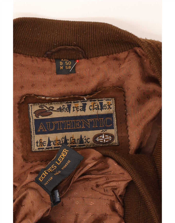 Authentische Wildleder-Bomberjacke für Herren, UK 44 2XL, braunes Leder