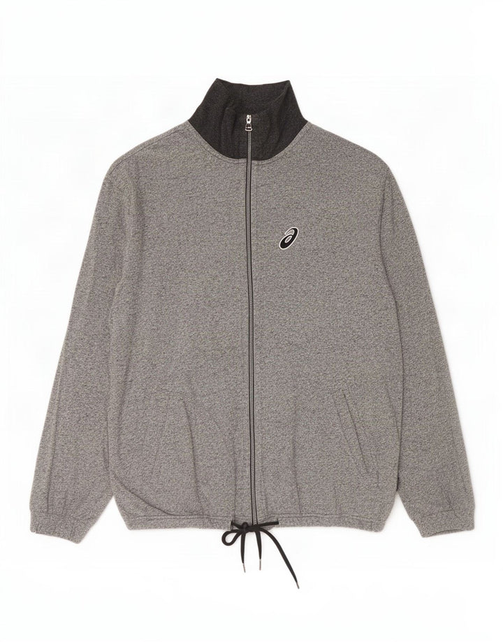 Asics Damen-Trainingsanzug-Top-Jacke UK 16 Large Graue Colourblock-Baumwolle