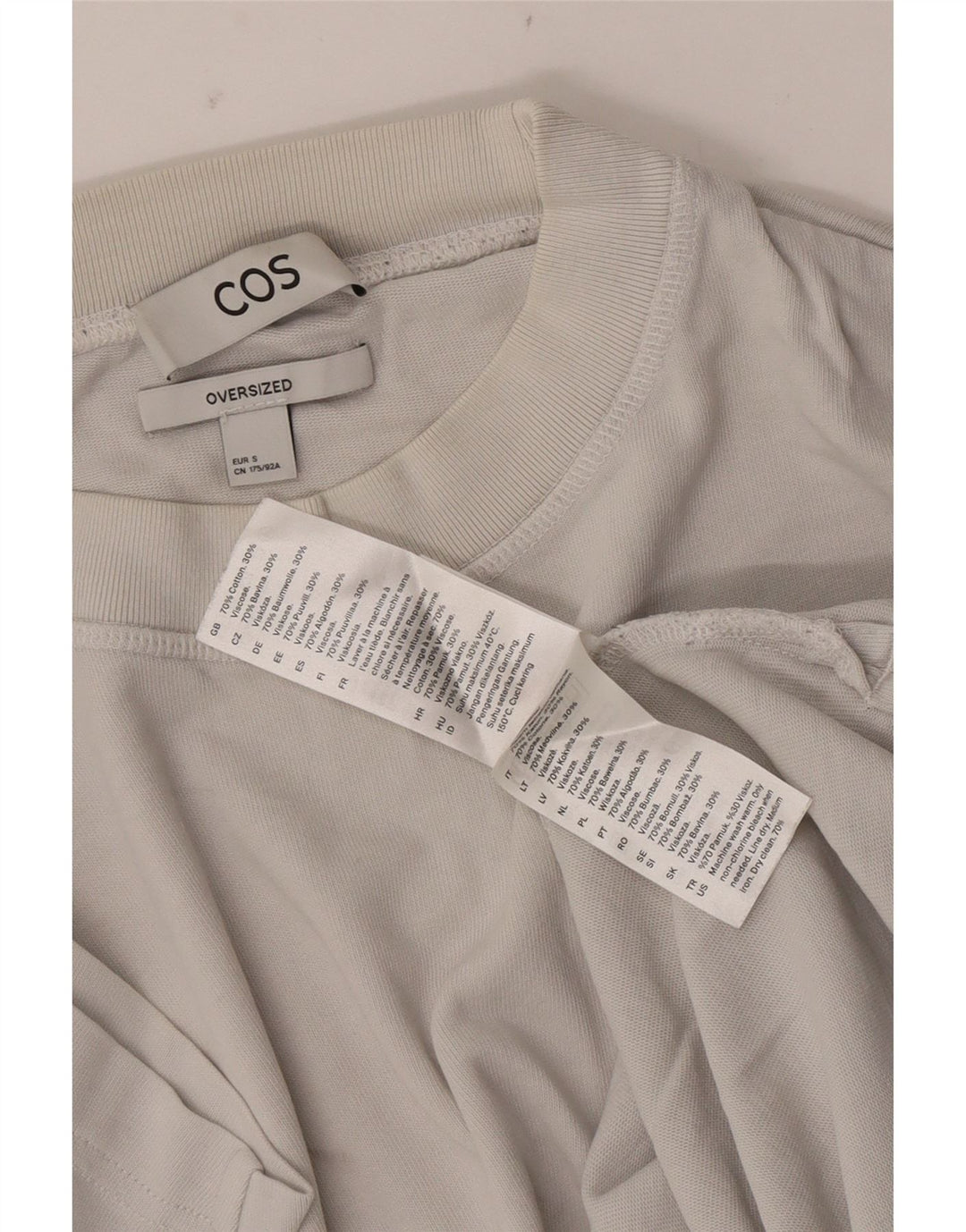 Cos Herren-T-Shirt in Übergröße, Größe S, cremefarbene Baumwolle