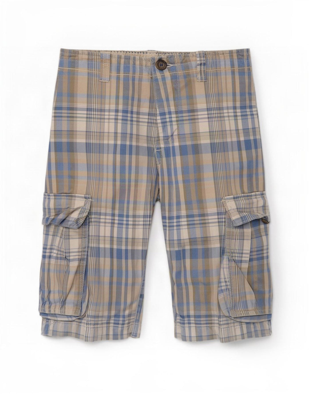 Benetton Herren Regular Cargo Shorts W32 Mittelblau kariert