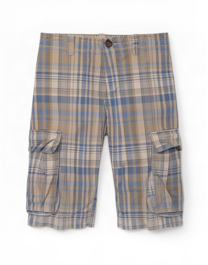 Benetton Herren Regular Cargo Shorts W32 Mittelblau kariert
