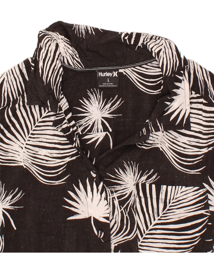 HURLEY Womens Abstract Pattern Short Sleeve Shirt Blouse UK 16 Large Black Vintage Hurley and Second-Hand Hurley from Messina Hembry 