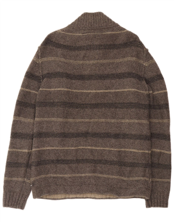 White Stuff Herren-Pullover mit Reißverschluss am Hals, große, grau gestreifte Lammwolle