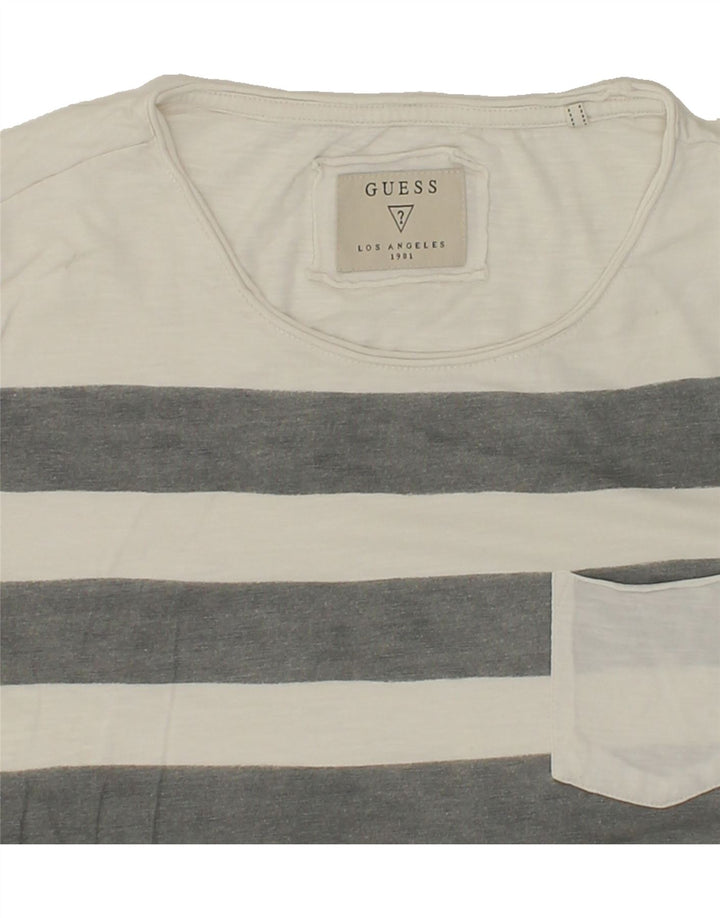 GUESS Mens T-Shirt Top Medium White Striped Cotton Vintage Guess and Second-Hand Guess from Messina Hembry 
