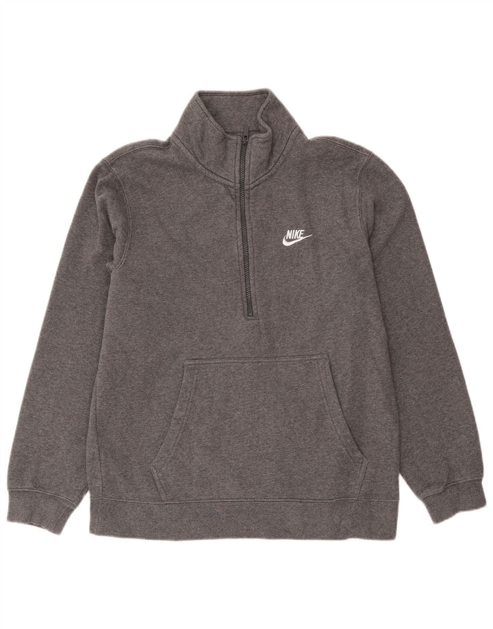 Nike Herren-Sweatshirt mit Reißverschluss am Hals, mittelgrau gefleckte Baumwolle