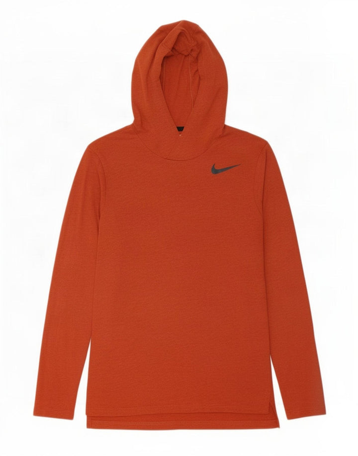 Nike Herren-Oberteil mit Kapuze, langärmlig, klein, orangefarbenes Polyester