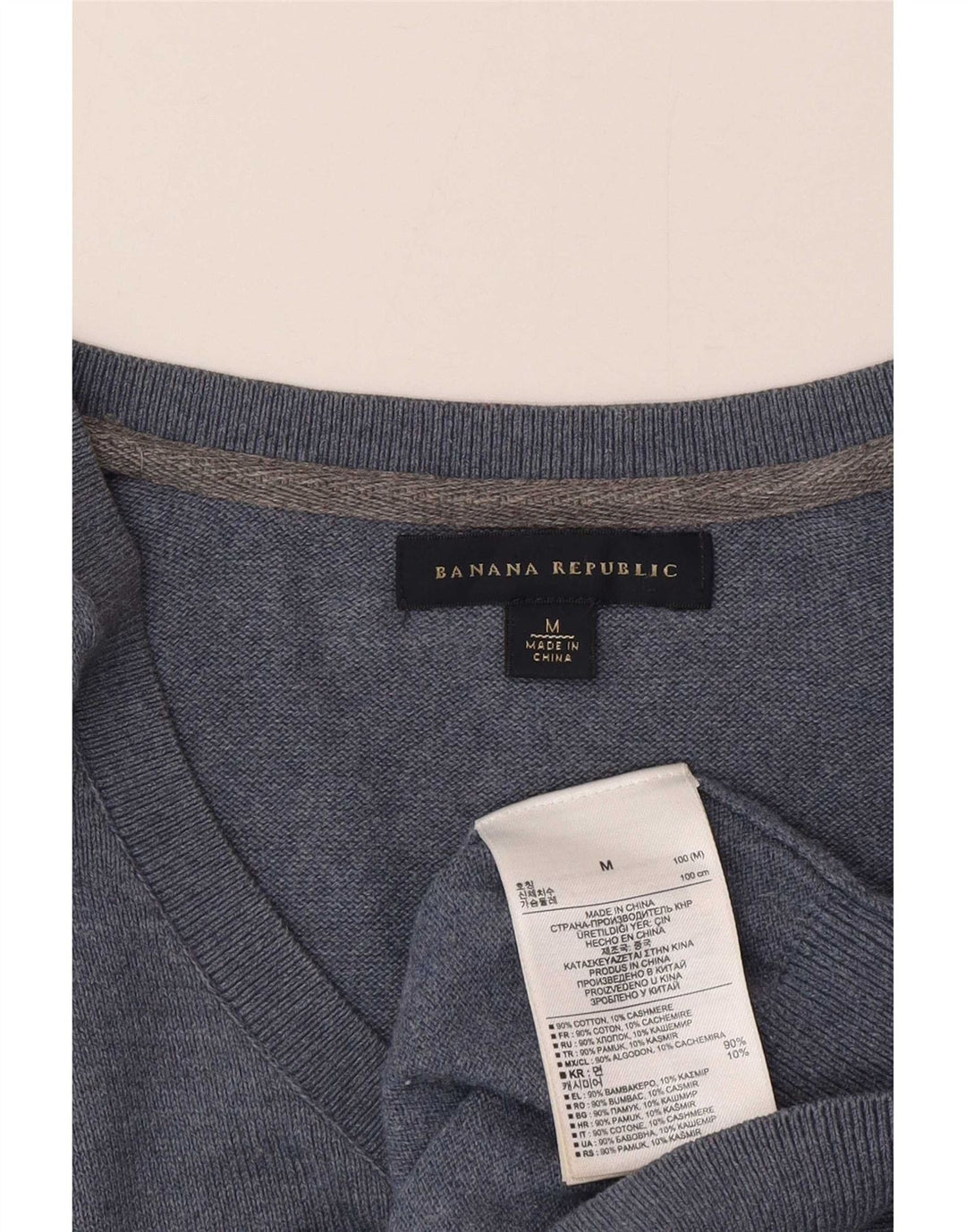 Banana Republic Herren-Pullover mit V-Ausschnitt aus mittelblauer Baumwolle