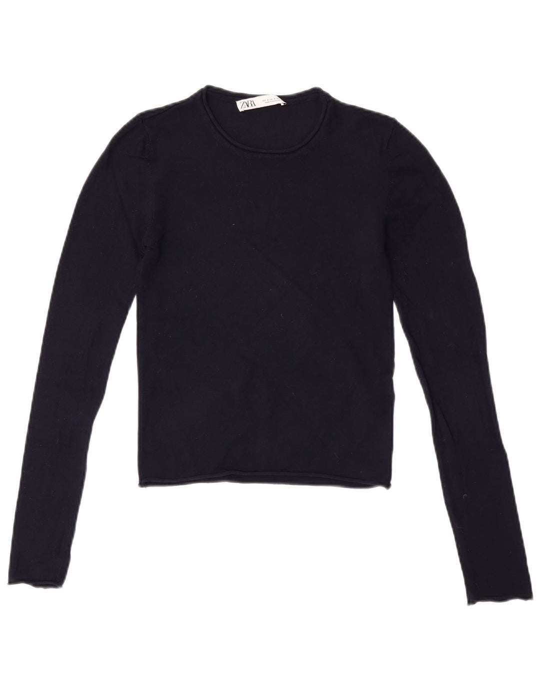 Zara Damen Crop Top Langarm UK 8 Small Marineblaue Viskose
