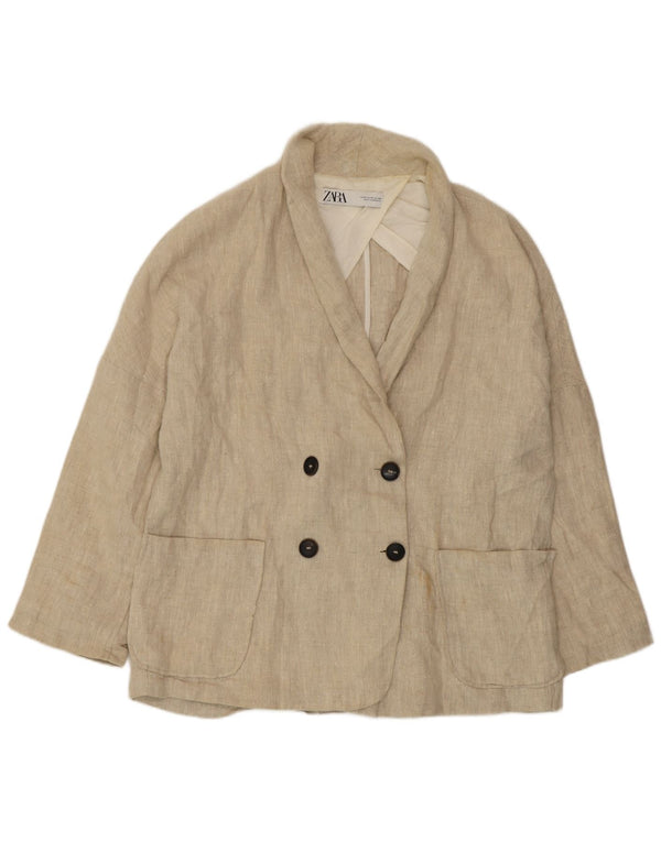 Zweireihiger Blazer für Damen von Zara, UK 14, mittelbeigeiges Leinen