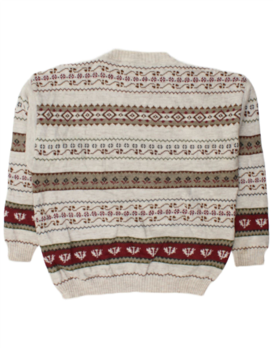 Vintage Herren-Pullover mit Rundhalsausschnitt, groß, aus weißer, geometrischer Wolle