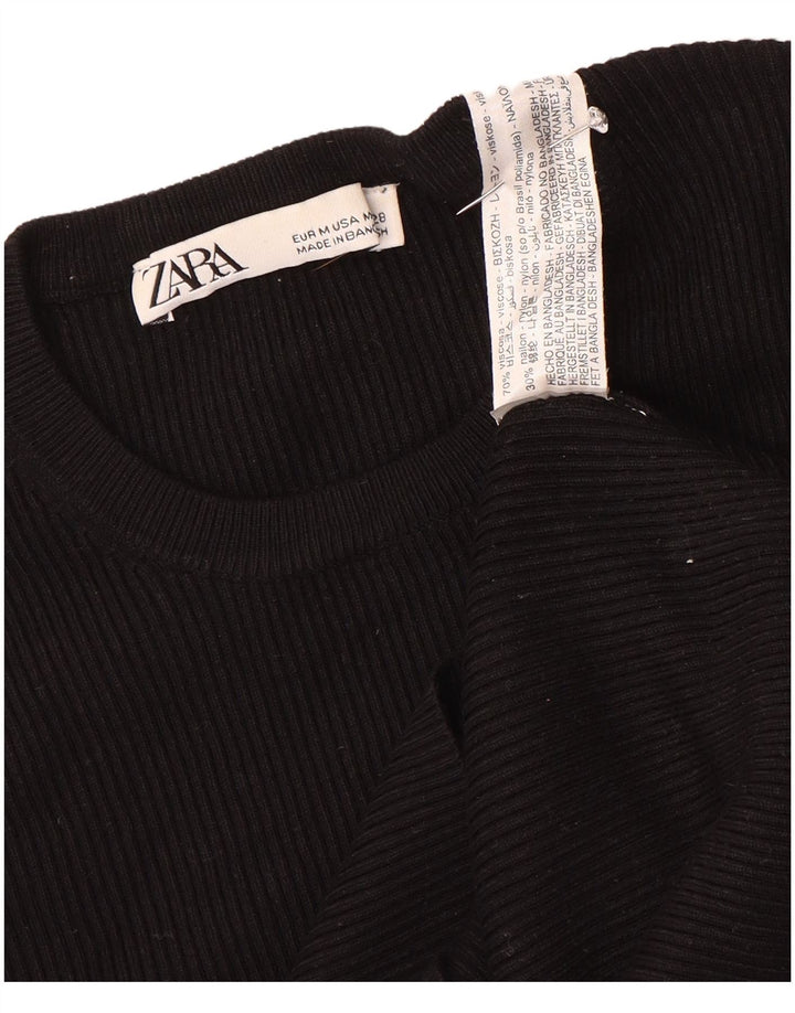 Zara Damen Crop Top 3/4 Ärmel UK 12 Medium Schwarz Viskose