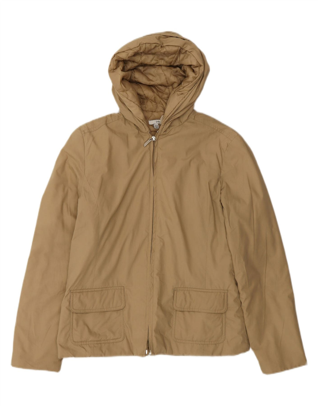 Zara Damen-Bomberjacke mit Kapuze, UK 14, mittelbeigefarbenes Polyester