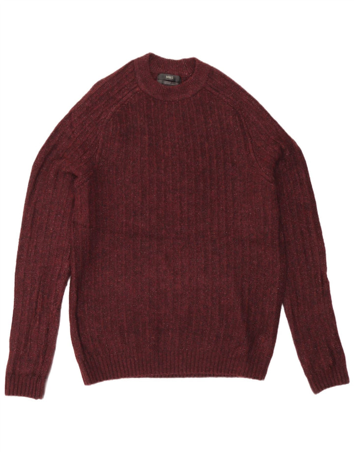Marks & Spencer Herren-Pullover mit Rundhalsausschnitt, groß, Burgunderrot meliert