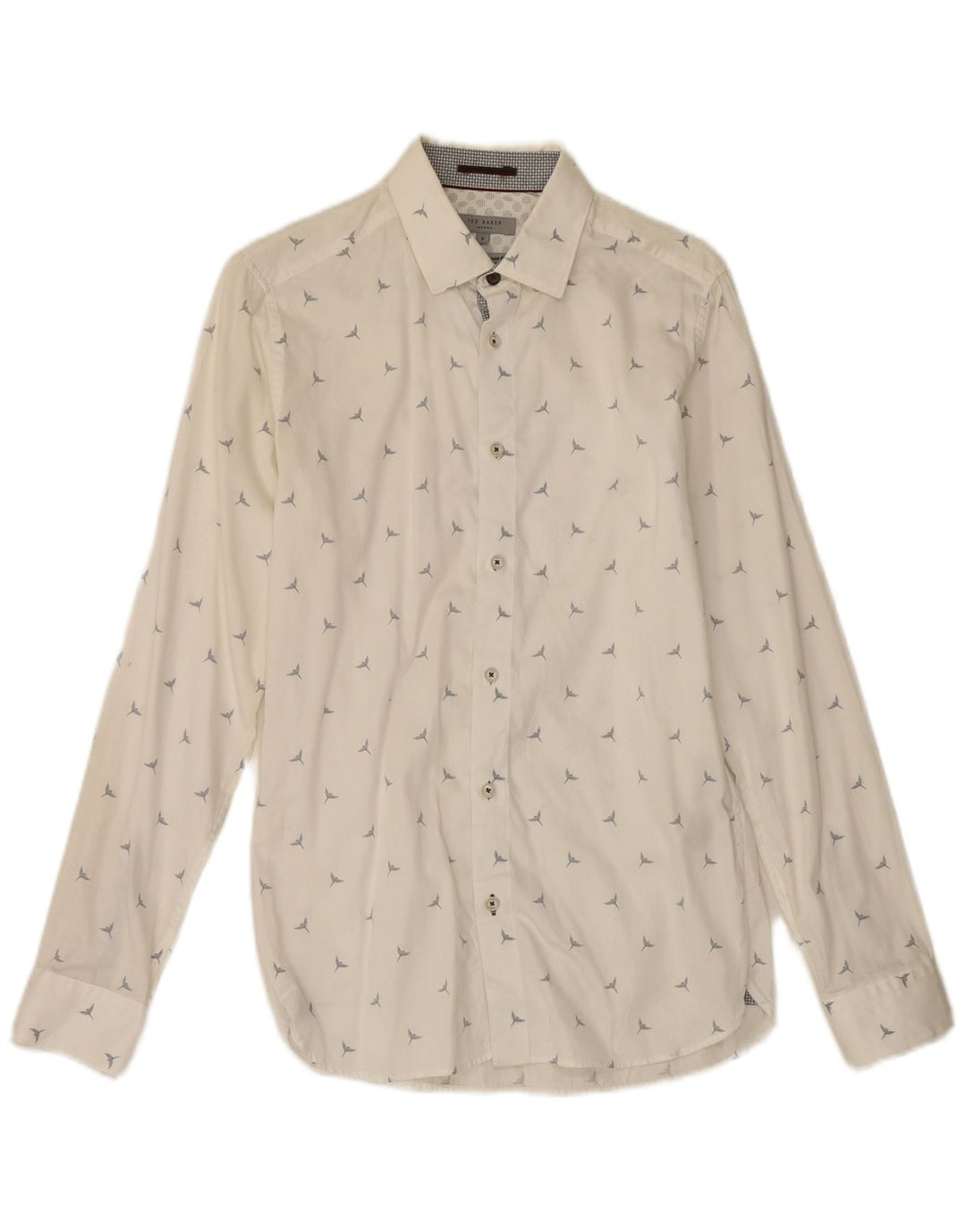 Ted Baker Herren-Hemd mit abstraktem Muster, Größe 2, S, weiße Baumwolle