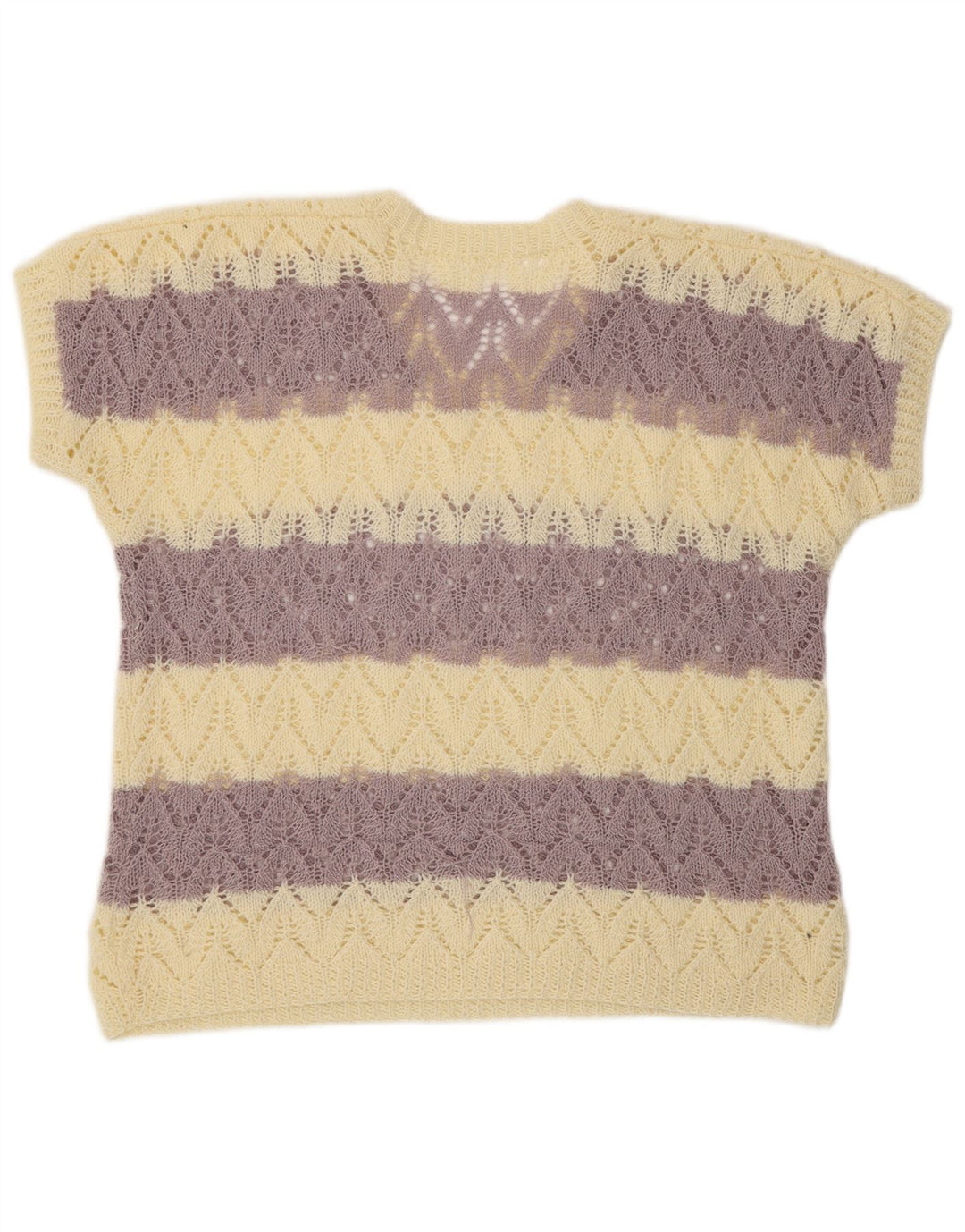 VINTAGE Damen Crop Kurzarm V-Ausschnitt Pullover Pullover UK 16 Large Lila