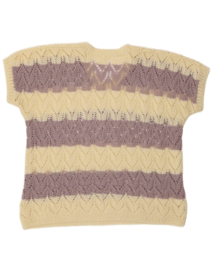 VINTAGE Damen Crop Kurzarm V-Ausschnitt Pullover Pullover UK 16 Large Lila