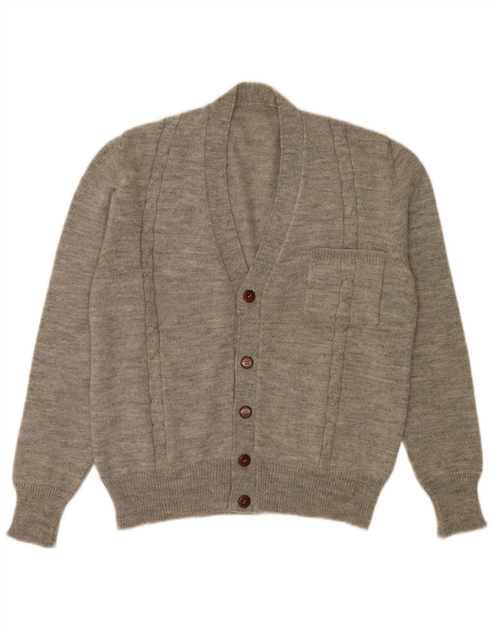 Vintage Herren Cardigan Pullover Mittelgrau meliert