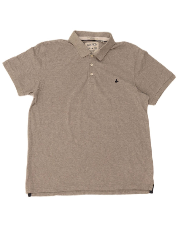 JACK WILLS Mens Slim Fit Polo Shirt 2XL Grey Flecked Cotton
