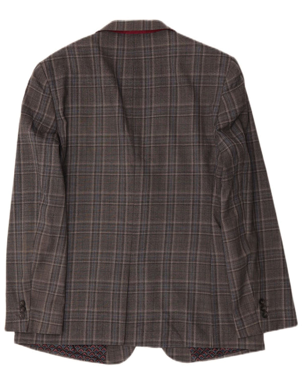 Ted Baker Herren-Blazer, lang, mit 2 Knöpfen, UK 44, 2XL, grau karierte Wolle