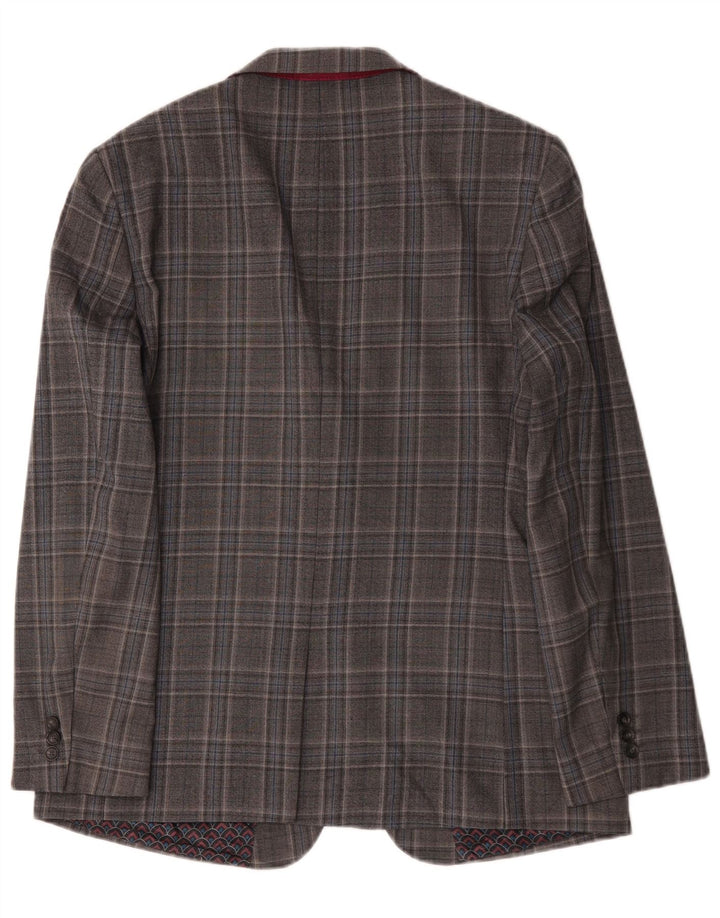 Ted Baker Herren-Blazer, lang, mit 2 Knöpfen, UK 44, 2XL, grau karierte Wolle