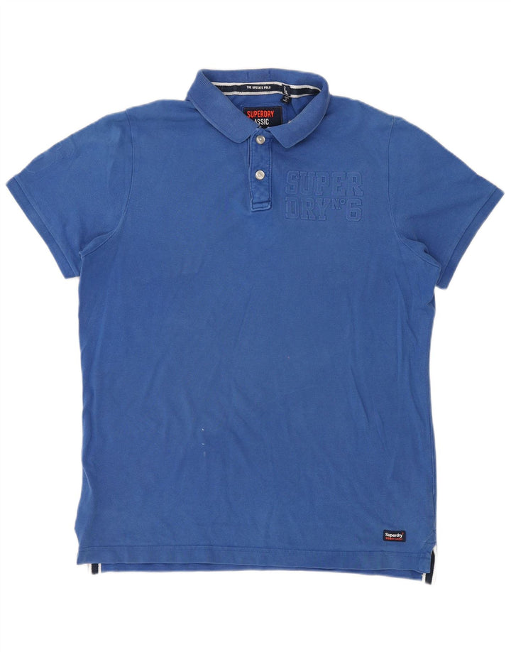 Superdry Herren-Poloshirt mit Grafik, 2XL, blaue Baumwolle