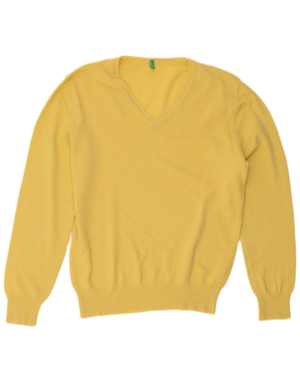Benetton Herren-Pullover mit V-Ausschnitt, Mittelgelb