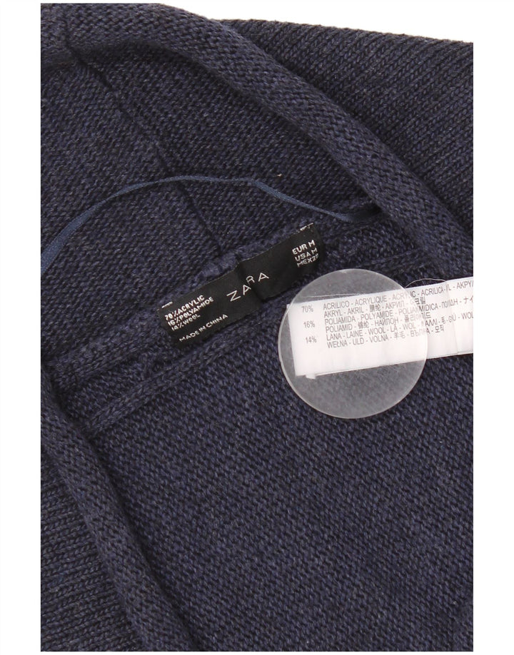 Zara Damen Strickjacke UK 14 Medium Marineblau Acryl