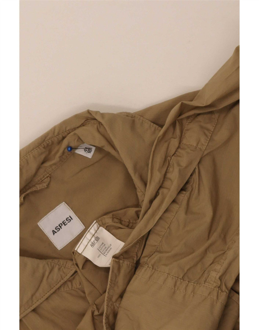 Aspesi Herrenhemd, Größe 41 16, große Khaki-Baumwolle