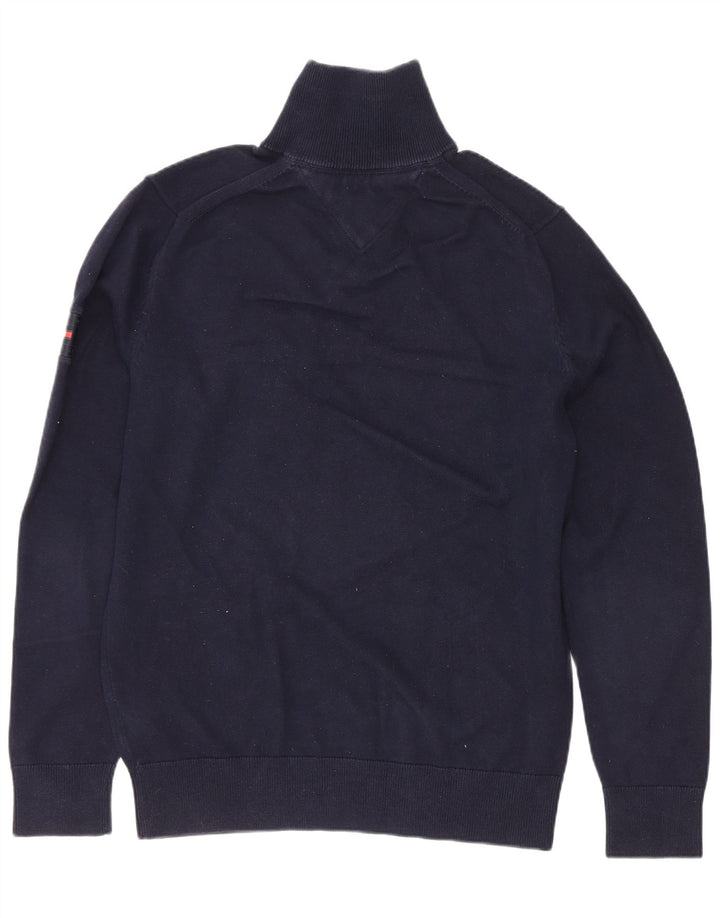 Tommy Hilfiger Herren-Pullover mit Reißverschluss am Hals, mittlerer Marineblau-Farbblock