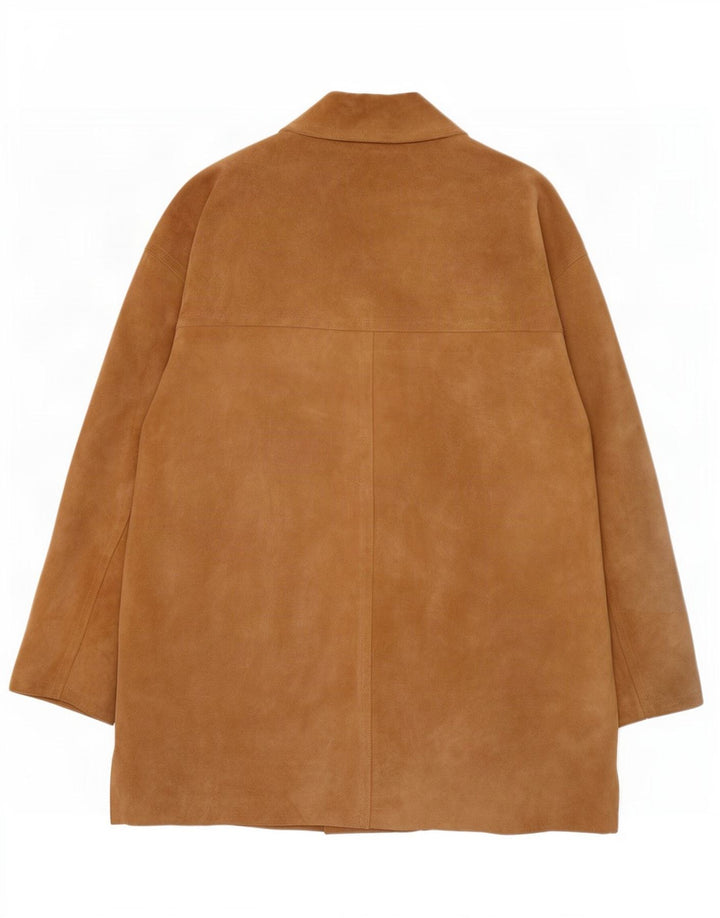 Vintage Damen Übergroßer Wildledermantel IT 42 Mittelbeiges Leder