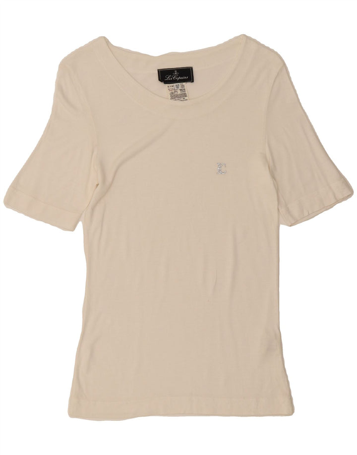 LES COPAINS Womens T-Shirt Top IT 42 Medium White Viscose Vintage Les Copains and Second-Hand Les Copains from Messina Hembry 