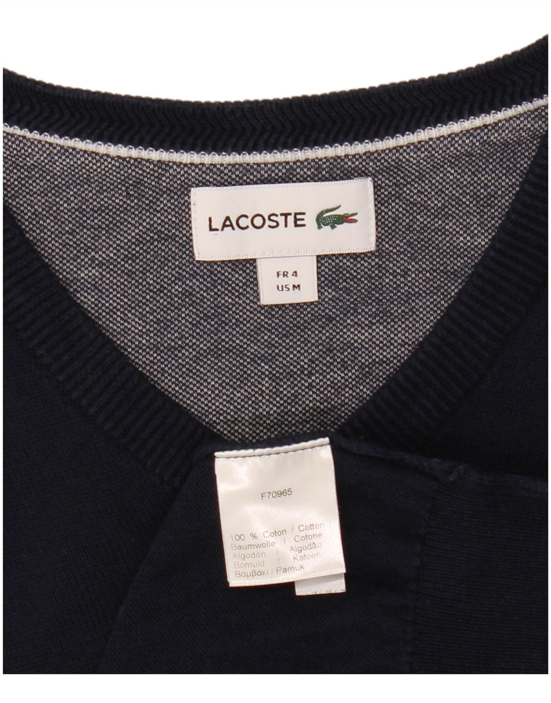 LACOSTE Herren-Pullover mit V-Ausschnitt, Größe 4, mittelgroß, marineblau, Baumwolle