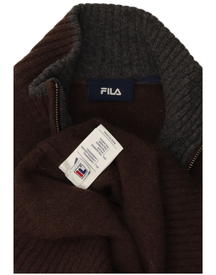 Fila Herren-Pullover mit Reißverschluss am Hals, große braune Lammwolle